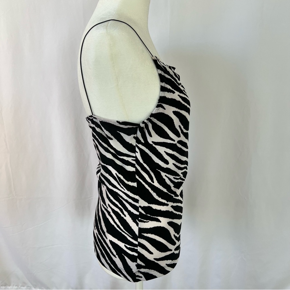 **SOLD** Zebra Print Tank Top with Elastic String Straps & Ruched Neckline Sz L - Picture 3 of 9